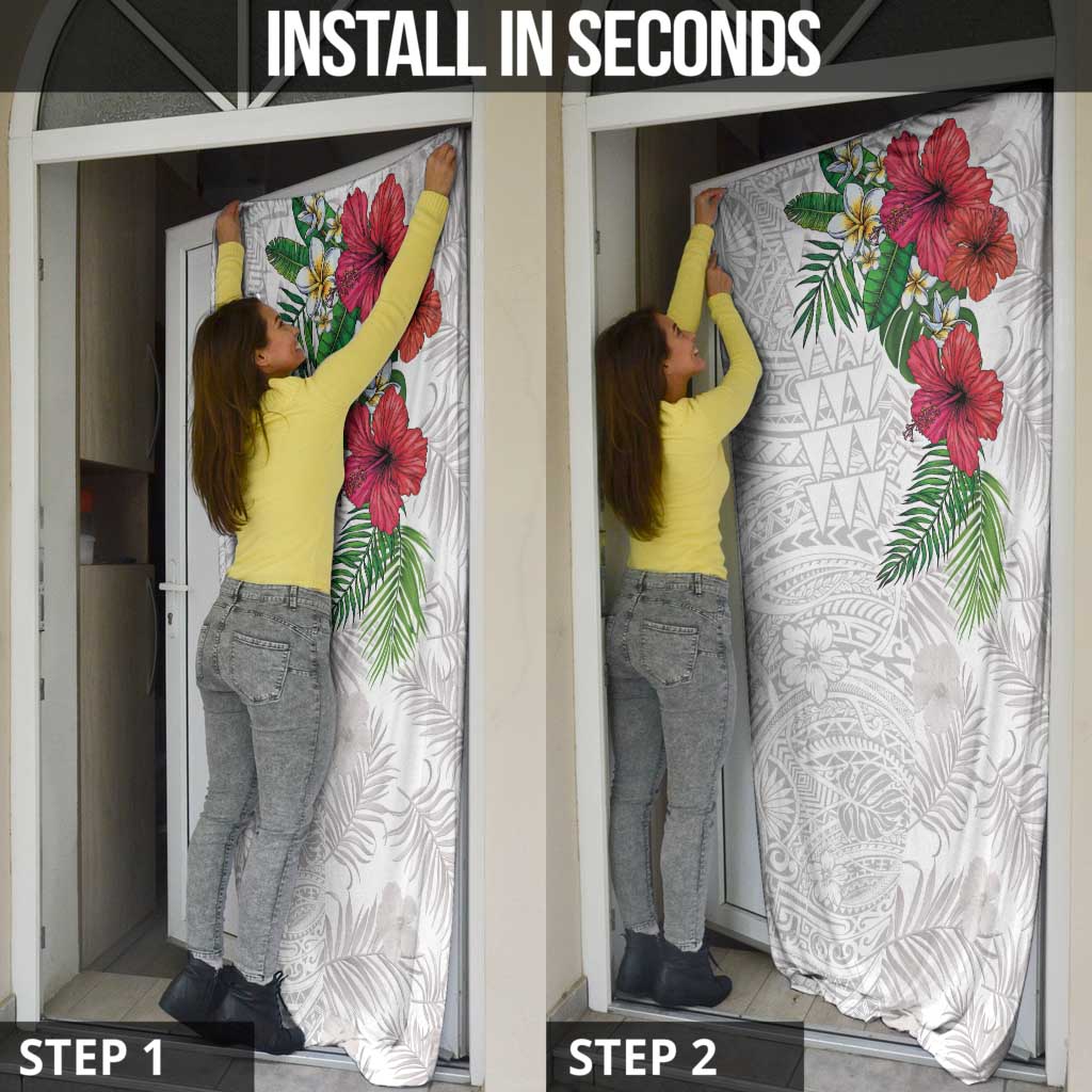 Hawaiian Tropical Plants Door Cover Kakau Tattoo and Polynesian Pattern Half White Color