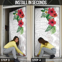 Hawaiian Tropical Plants Door Cover Kakau Tattoo and Polynesian Pattern Half White Color