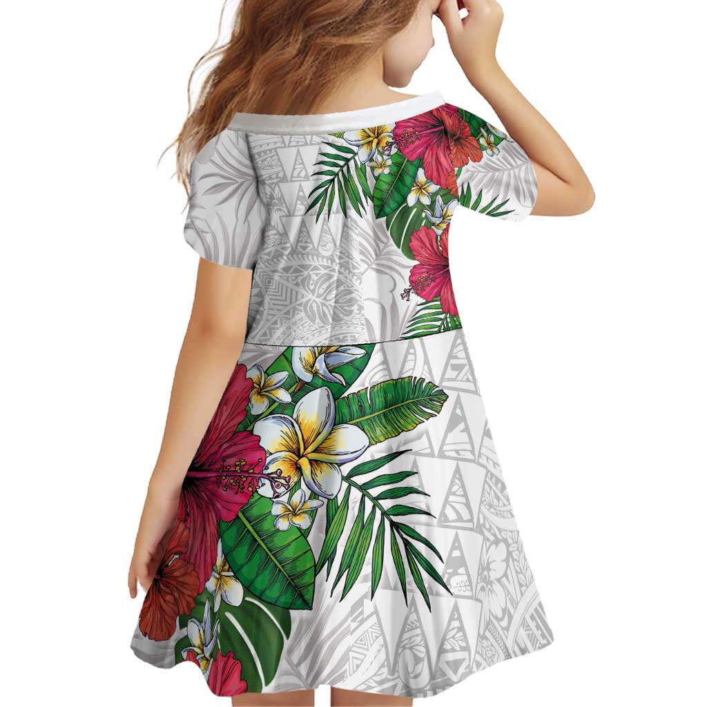 Hawaiian Tropical Plants Family Matching Long Sleeve Bodycon Dress and Hawaiian Shirt Kakau Tattoo and Polynesian Pattern Half White Color
