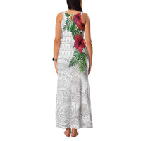 Hawaiian Tropical Plants Family Matching Tank Maxi Dress and Hawaiian Shirt Kakau Tattoo and Polynesian Pattern Half White Color