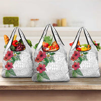 Hawaiian Tropical Plants Grocery Bag Kakau Tattoo and Polynesian Pattern Half White Color