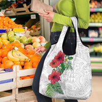 Hawaiian Tropical Plants Grocery Bag Kakau Tattoo and Polynesian Pattern Half White Color