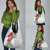Hawaiian Tropical Plants Grocery Bag Kakau Tattoo and Polynesian Pattern Half White Color