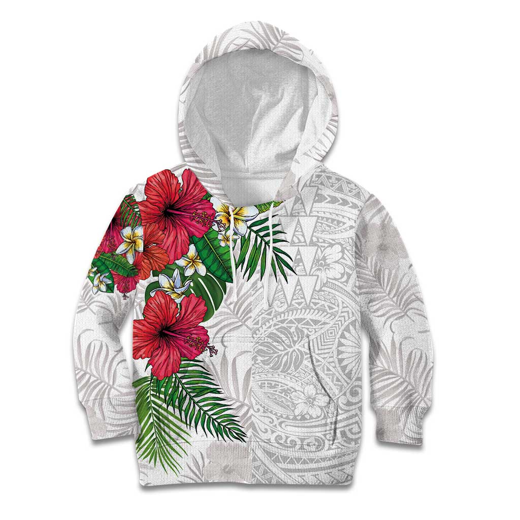 Hawaiian Tropical Plants Kid Hoodie Kakau Tattoo and Polynesian Pattern Half White Color LT03 Hoodie White - Polynesian Pride
