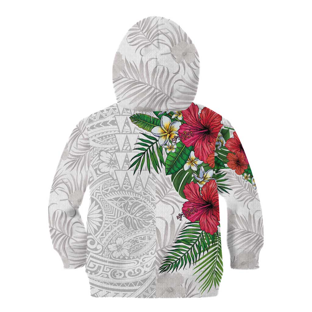 Hawaiian Tropical Plants Kid Hoodie Kakau Tattoo and Polynesian Pattern Half White Color LT03 - Polynesian Pride