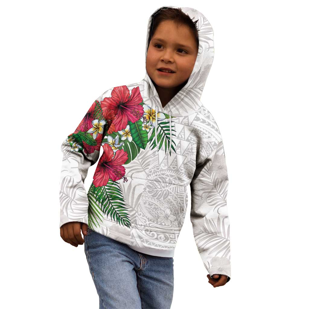 Hawaiian Tropical Plants Kid Hoodie Kakau Tattoo and Polynesian Pattern Half White Color LT03 - Polynesian Pride