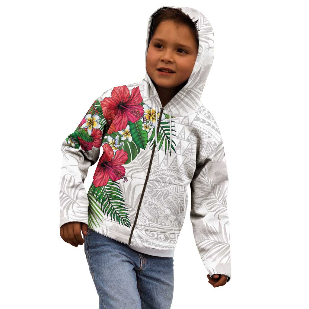Hawaiian Tropical Plants Kid Hoodie Kakau Tattoo and Polynesian Pattern Half White Color LT03 - Polynesian Pride