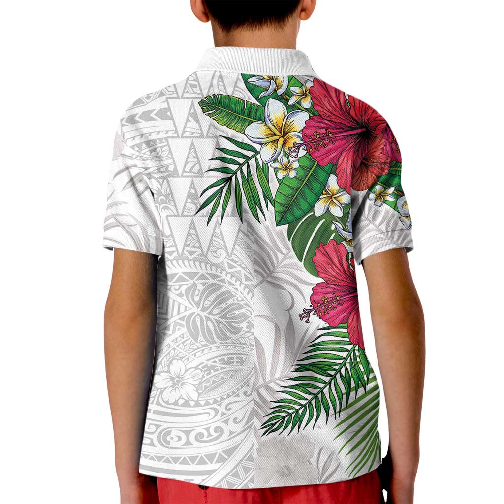 Hawaiian Tropical Plants Kid Polo Shirt Kakau Tattoo and Polynesian Pattern Half White Color LT03 - Polynesian Pride