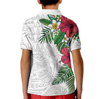 Hawaiian Tropical Plants Kid Polo Shirt Kakau Tattoo and Polynesian Pattern Half White Color LT03 - Polynesian Pride