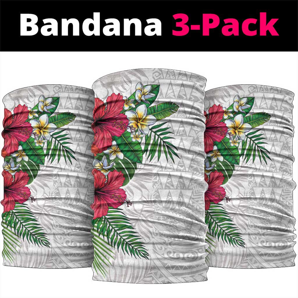 Hawaiian Tropical Plants Neck Gaiter Kakau Tattoo and Polynesian Pattern Half White Color