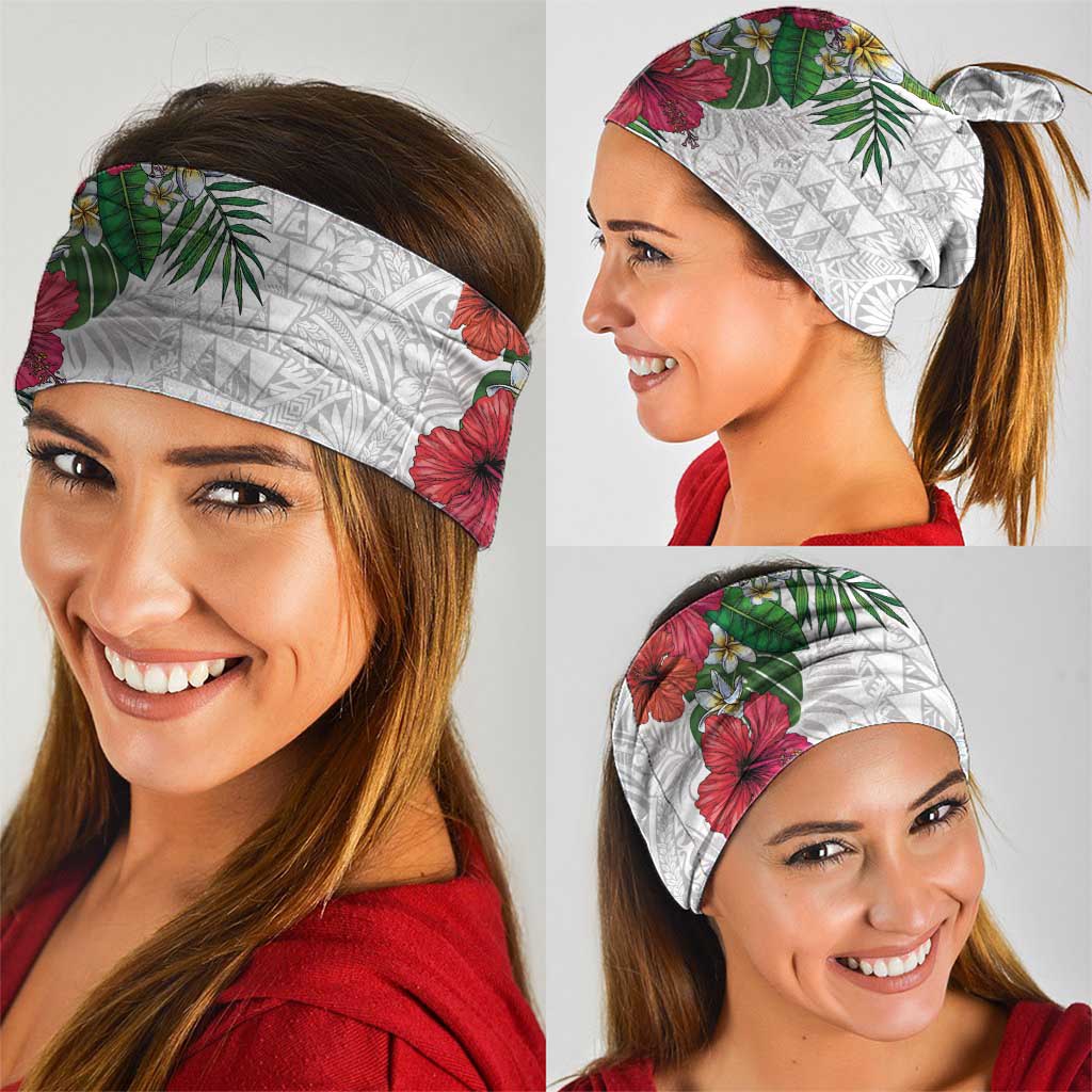 Hawaiian Tropical Plants Neck Gaiter Kakau Tattoo and Polynesian Pattern Half White Color