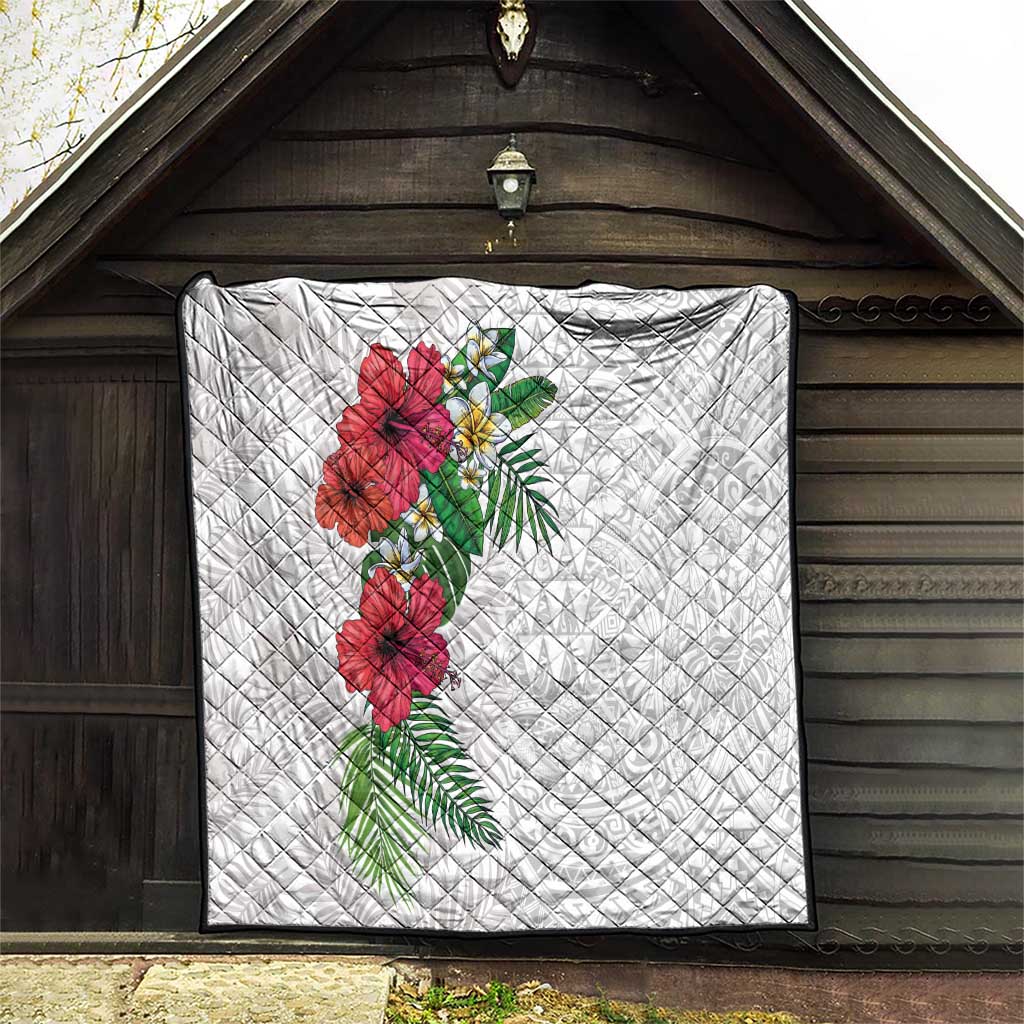 Hawaiian Tropical Plants Quilt Kakau Tattoo and Polynesian Pattern Half White Color