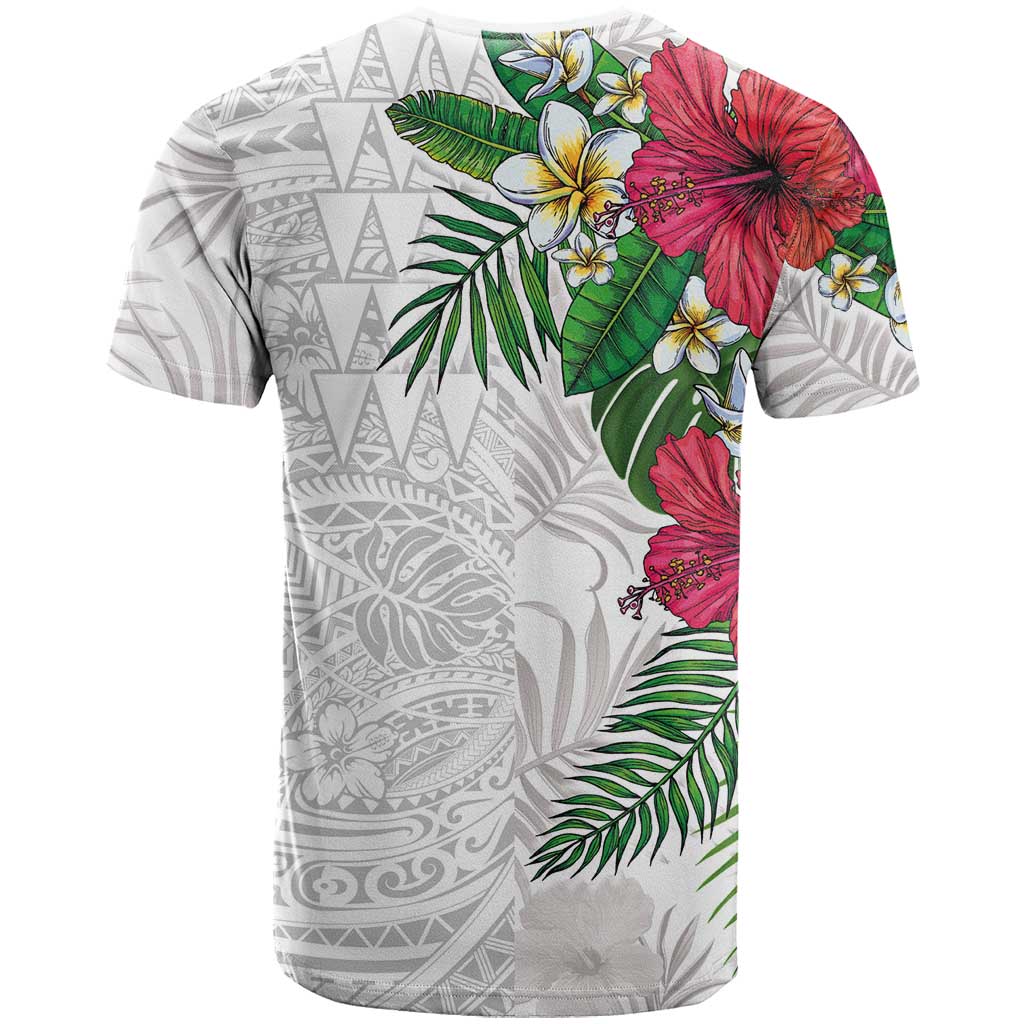 Hawaiian Tropical Plants T Shirt Kakau Tattoo and Polynesian Pattern Half White Color LT03 - Polynesian Pride