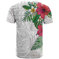 Hawaiian Tropical Plants T Shirt Kakau Tattoo and Polynesian Pattern Half White Color LT03 - Polynesian Pride