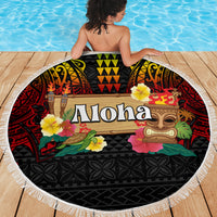 Hawaiian Elements and Polynesian Tattoo Beach Blanket