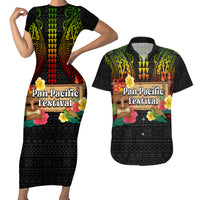 Hawaii Pan-Pacific Festival Couples Matching Short Sleeve Bodycon Dress and Hawaiian Shirt Hawaiian Elements and Polynesian Tattoo