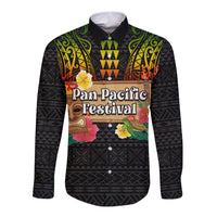 Hawaiian Elements and Polynesian Tattoo Long Sleeve Button Shirt LT03 Unisex Black - Polynesian Pride