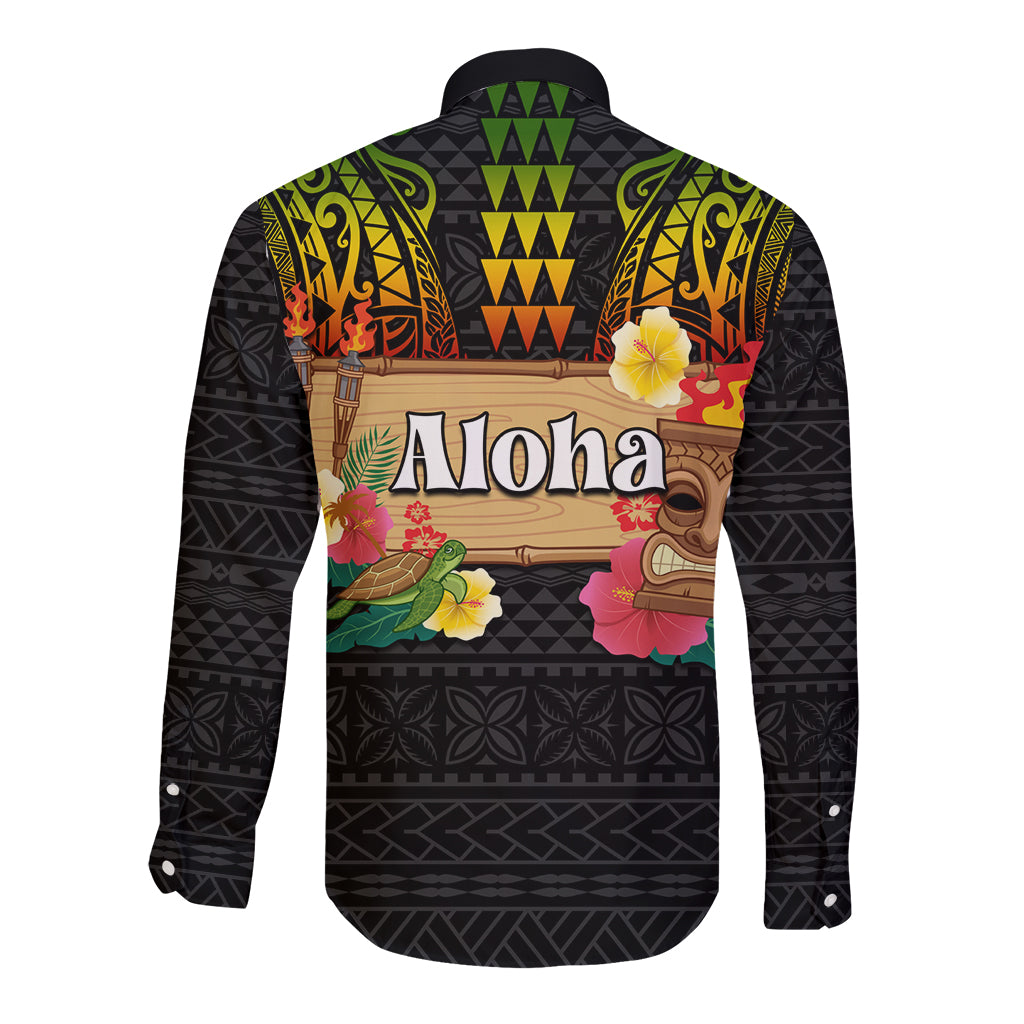 Hawaiian Elements and Polynesian Tattoo Long Sleeve Button Shirt LT03 - Polynesian Pride