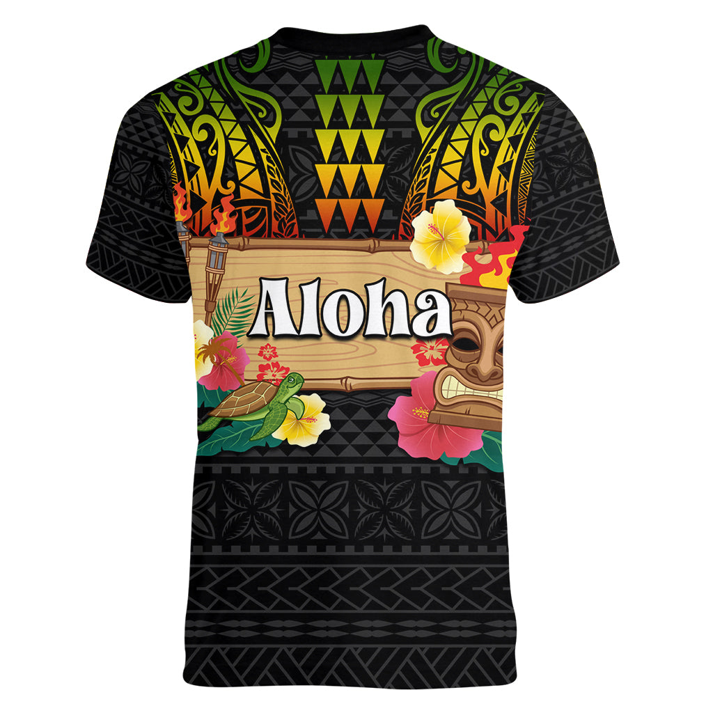 Hawaii Pan-Pacific Festival Women V Neck T Shirt Hawaiian Elements and Polynesian Tattoo