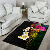 Hawaii Plumeria Area Rug Polynesian Tattoo and Hibiscus