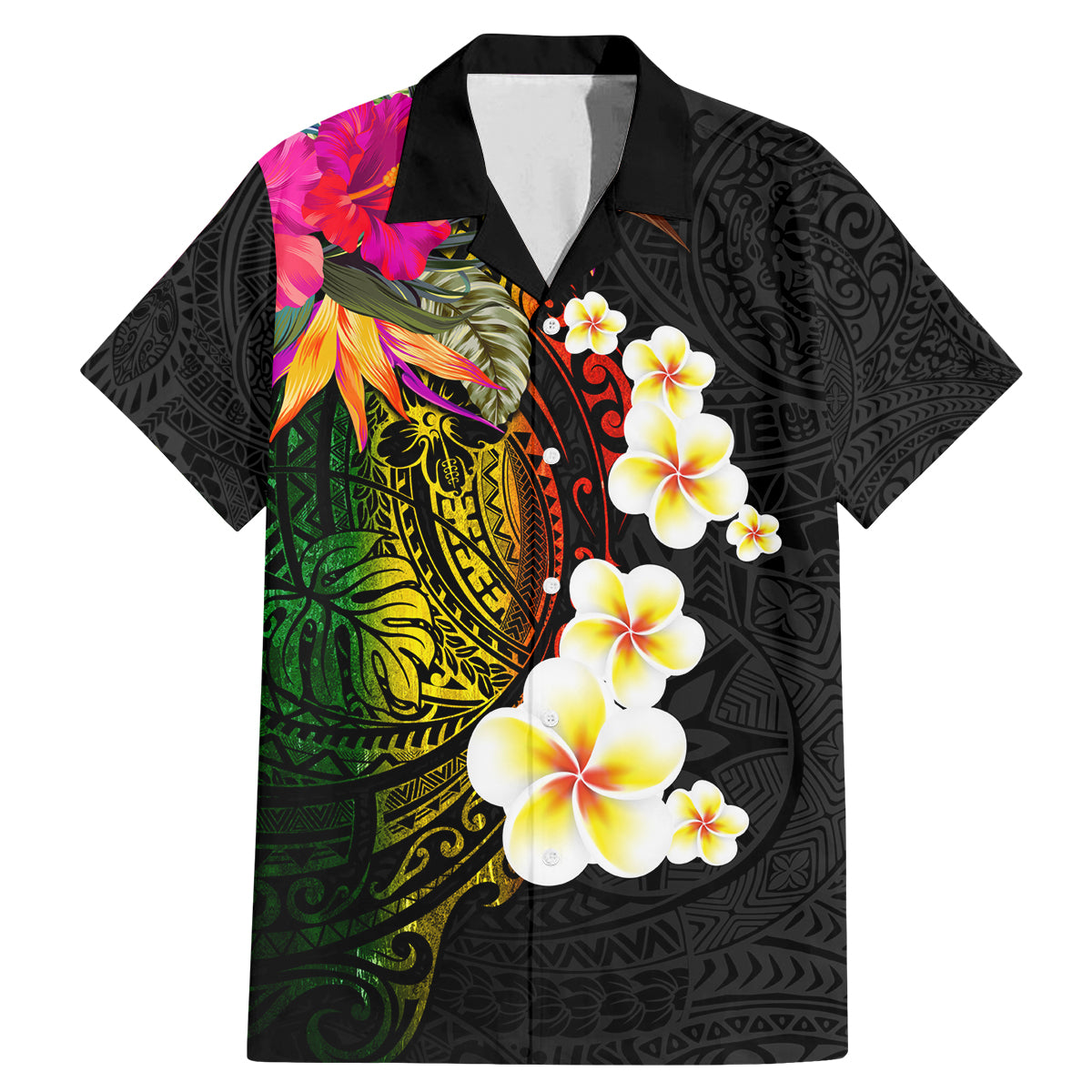Hawaii Plumeria Family Matching Mermaid Dress and Hawaiian Shirt Polynesian Tattoo and Hibiscus