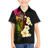 Hawaii Plumeria Family Matching Short Sleeve Bodycon Dress and Hawaiian Shirt Polynesian Tattoo and Hibiscus