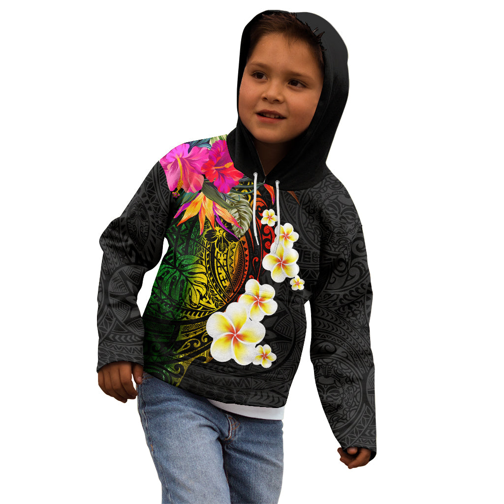 Hawaii Plumeria Kid Hoodie Polynesian Tattoo and Hibiscus LT03 - Polynesian Pride