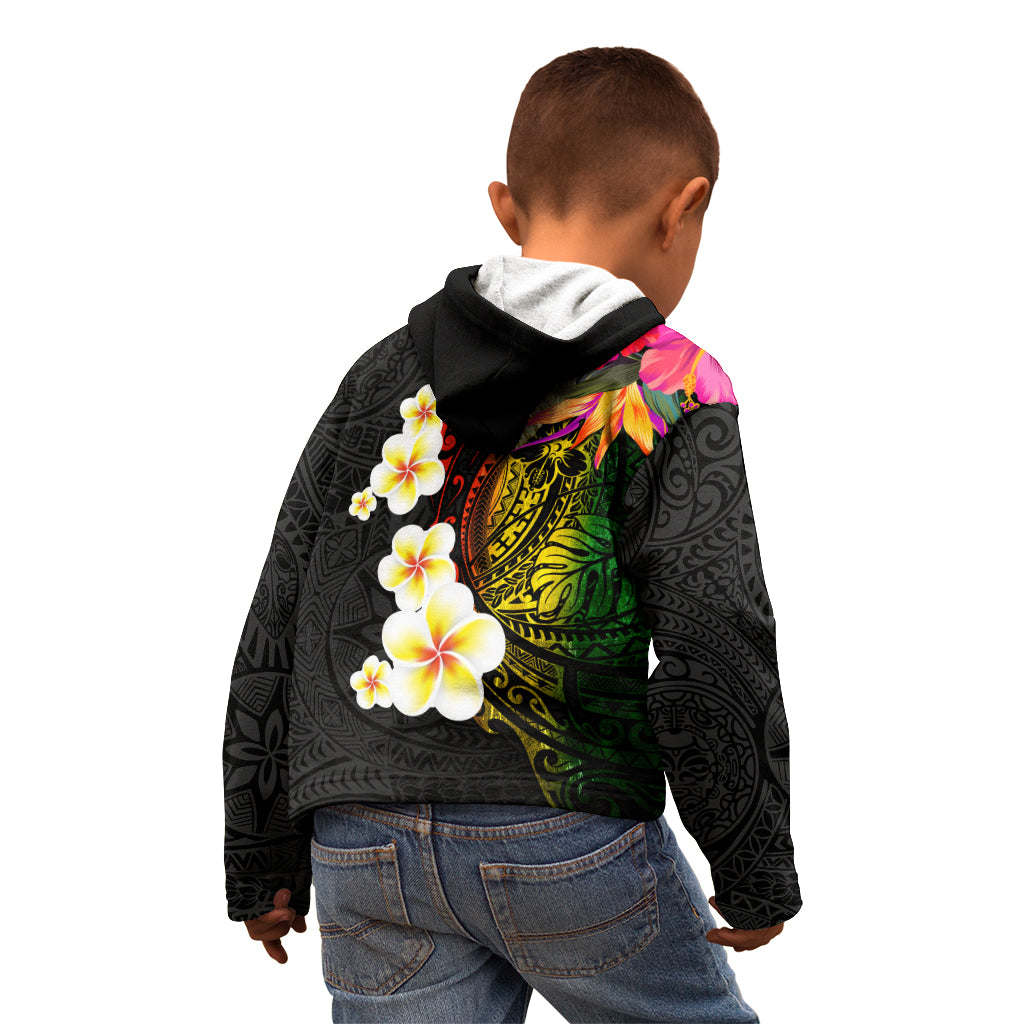Hawaii Plumeria Kid Hoodie Polynesian Tattoo and Hibiscus LT03 - Polynesian Pride
