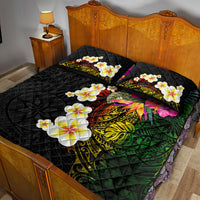 Hawaii Plumeria Quilt Bed Set Polynesian Tattoo and Hibiscus