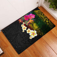 Hawaii Plumeria Rubber Doormat Polynesian Tattoo and Hibiscus