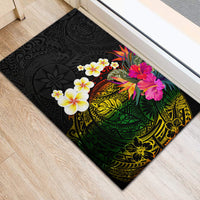 Hawaii Plumeria Rubber Doormat Polynesian Tattoo and Hibiscus