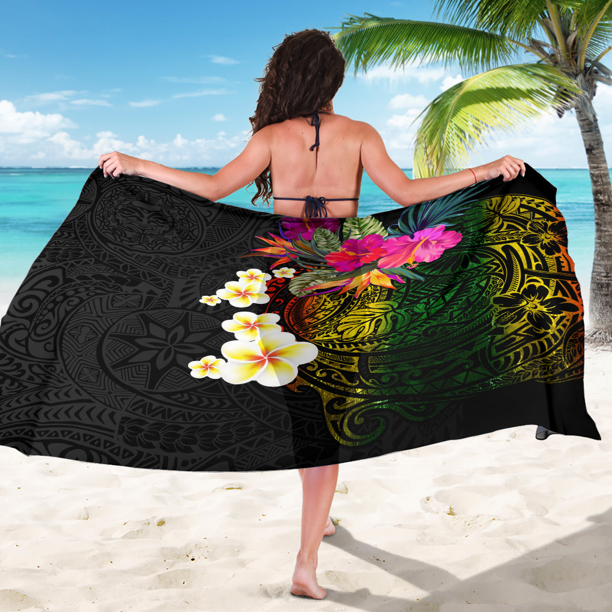 Hawaii Plumeria Sarong Polynesian Tattoo and Hibiscus LT03 - Polynesian Pride