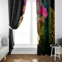 Hawaii Plumeria Window Curtain Polynesian Tattoo and Hibiscus