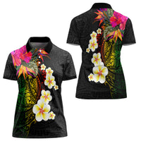 Hawaii Plumeria Women Polo Shirt Polynesian Tattoo and Hibiscus