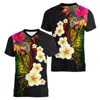 Hawaii Plumeria Women V Neck T Shirt Polynesian Tattoo and Hibiscus
