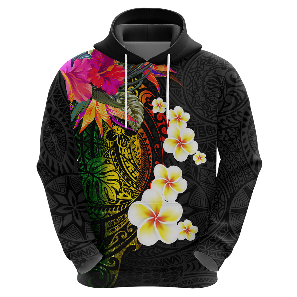 Hawaii Plumeria Zip Hoodie Polynesian Tattoo and Hibiscus