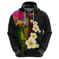 Hawaii Plumeria Zip Hoodie Polynesian Tattoo and Hibiscus