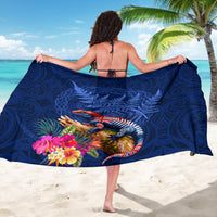 New Zealand Tuatara Sarong Silver Fern Hibiscus and Tribal Maori Pattern Blue Color