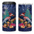 New Zealand Tuatara Christmas 4 in 1 Can Cooler Tumbler Silver Fern and Xmas Pohutukawa Tree Blue Color