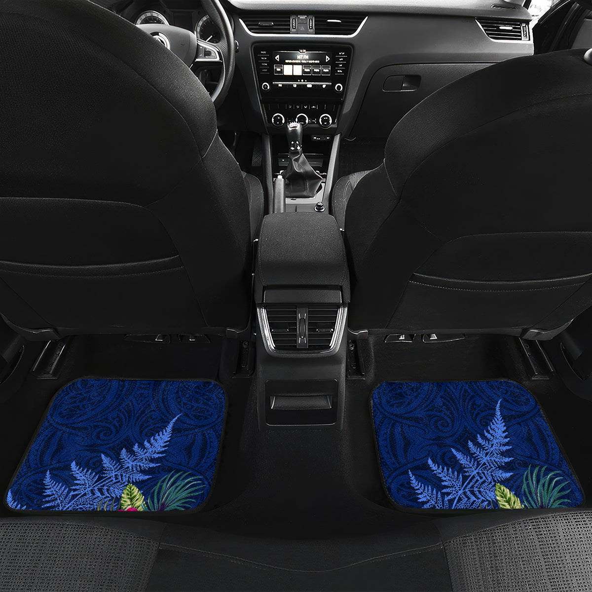 New Zealand Tuatara Christmas Car Mats Silver Fern and Xmas Pohutukawa Tree Blue Color