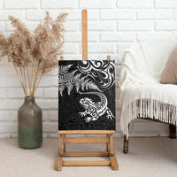 New Zealand Tuatara Tribal Tattoo Canvas Wall Art Silver Fern and Maori Pattern Black Color