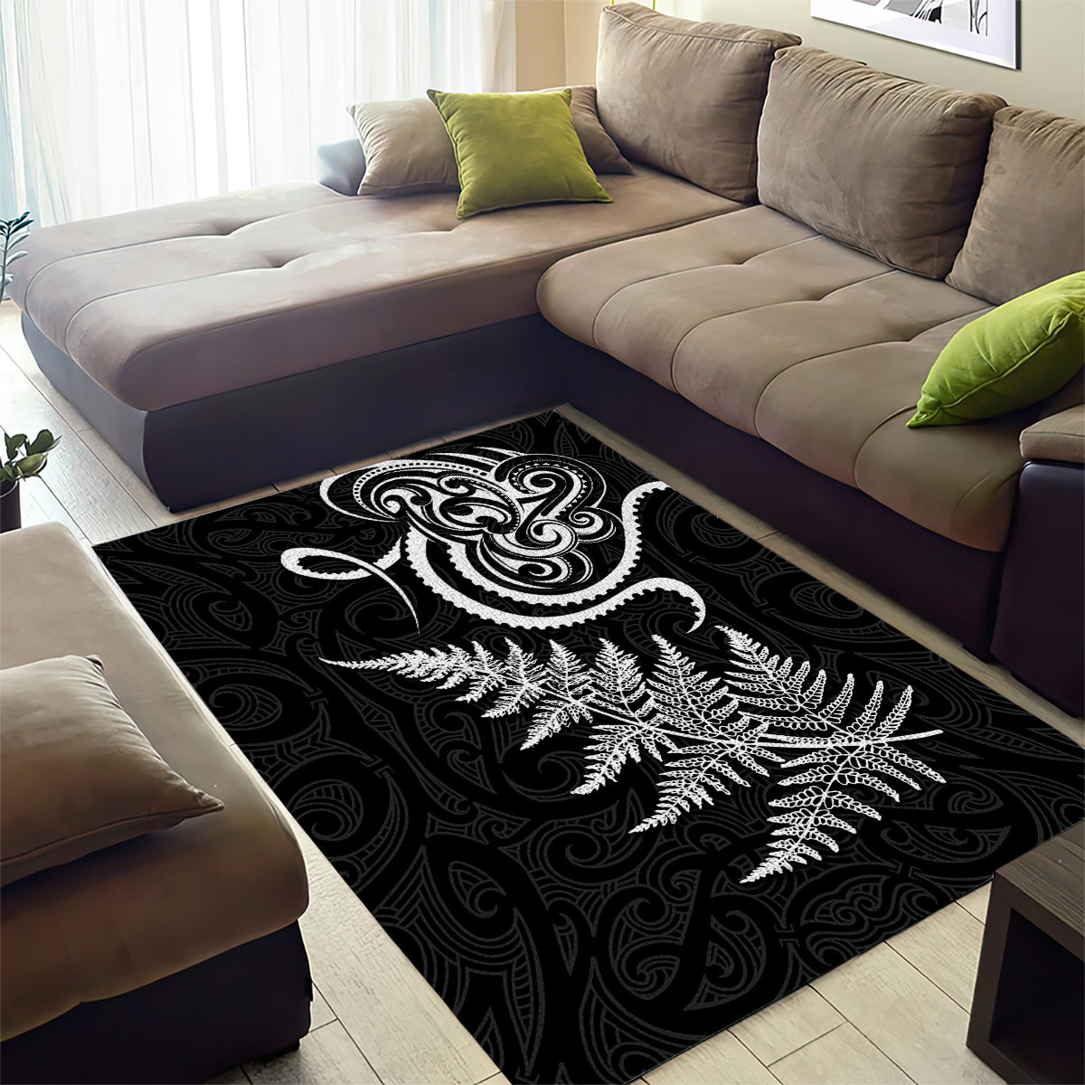 New Zealand Octopus Tattoo and Fern Area Rug Maori Pattern LT03 - Polynesian Pride