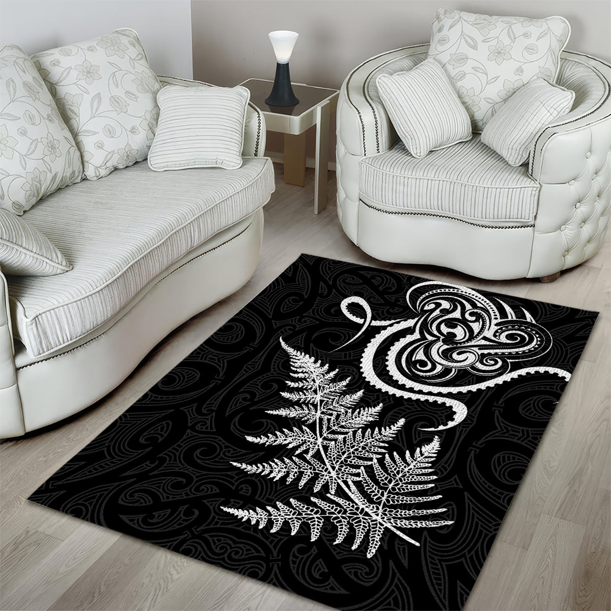 New Zealand Octopus Tattoo and Fern Area Rug Maori Pattern LT03 - Polynesian Pride