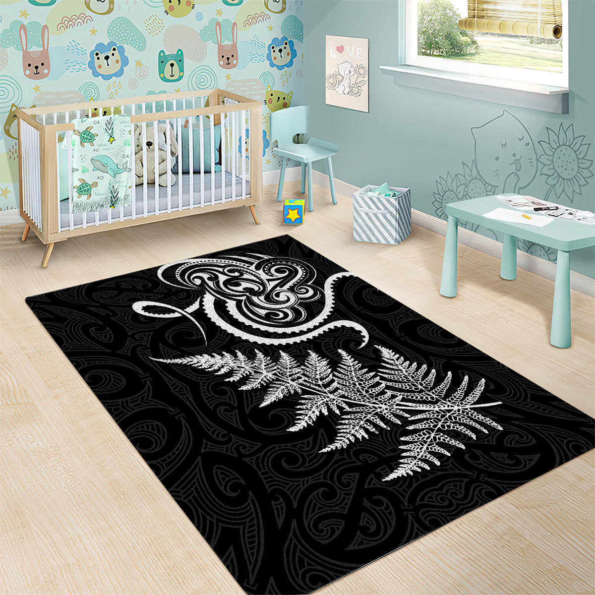 New Zealand Octopus Tattoo and Fern Area Rug Maori Pattern LT03 - Polynesian Pride