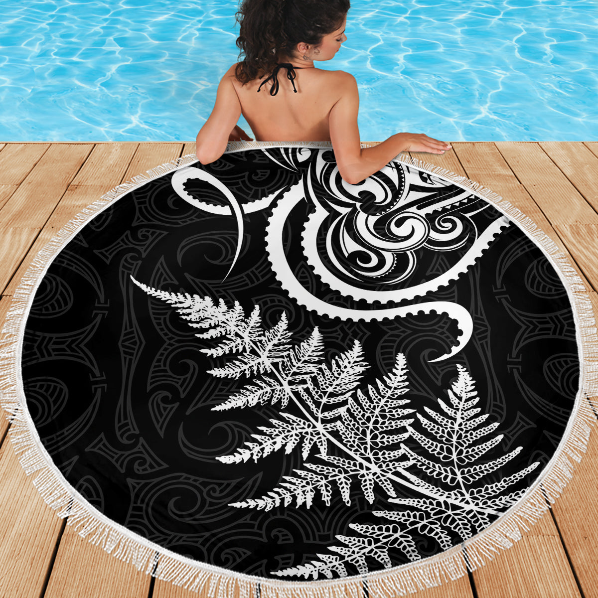 New Zealand Octopus Tattoo and Fern Beach Blanket Maori Pattern