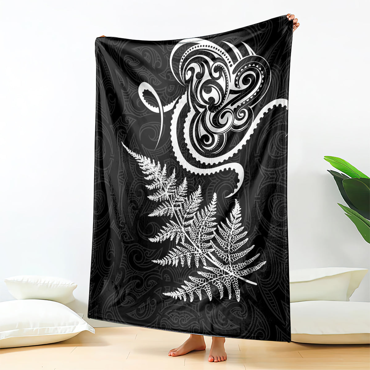 New Zealand Octopus Tattoo and Fern Blanket Maori Pattern