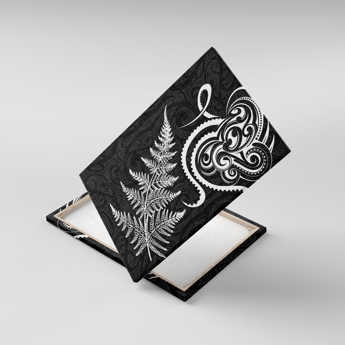 New Zealand Octopus Tattoo and Fern Canvas Wall Art Maori Pattern