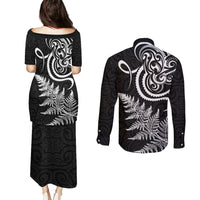 New Zealand Octopus Tattoo and Fern Couples Matching Puletasi and Long Sleeve Button Shirt Maori Pattern