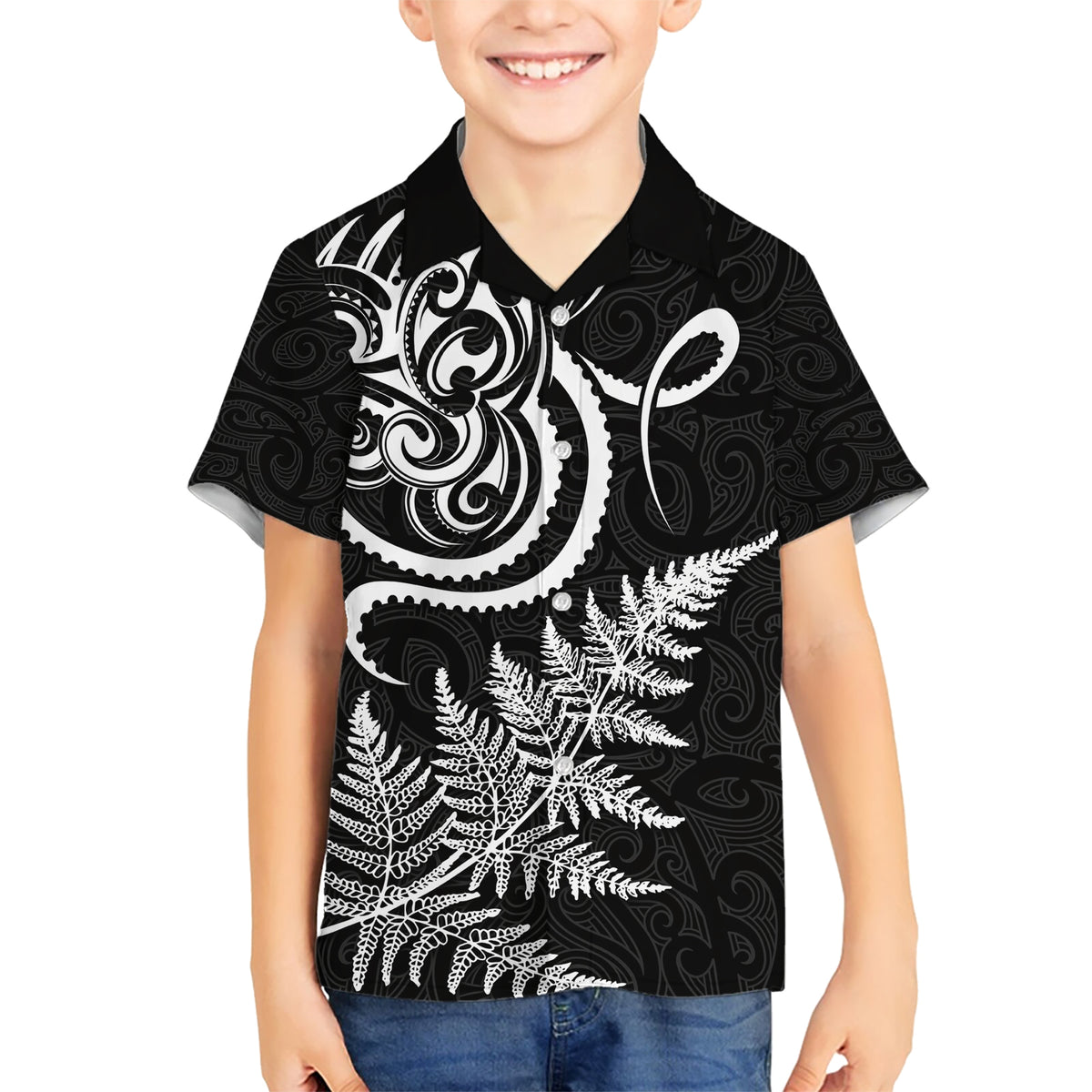 New Zealand Octopus Tattoo and Fern Hawaiian Shirt Maori Pattern
