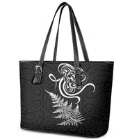 New Zealand Octopus Tattoo and Fern Leather Tote Bag Maori Pattern